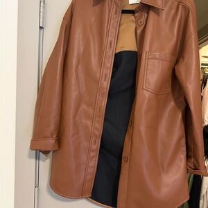 Babaton Tan Faux Leather Jacket -Aritzia